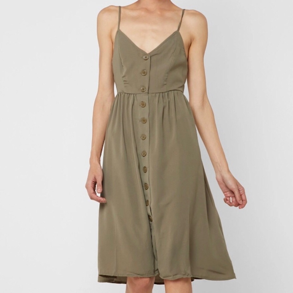 FOREVER 21 Olive Army Green Button Cami Midi Dress
